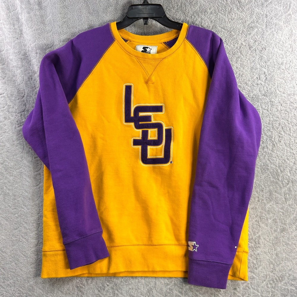 Vintage Starter LSU Tigers Sweatshirt Men's X-large Purple‎ Gold Raglan Crewneck